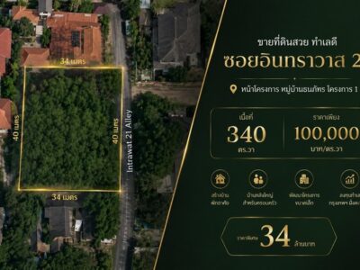 ขายที่ดินสวย ทำเลดี ซอยอินทราวาส 21 หน้าโครงการ หมู่บ้าน ธนภัทร โครงการ 1