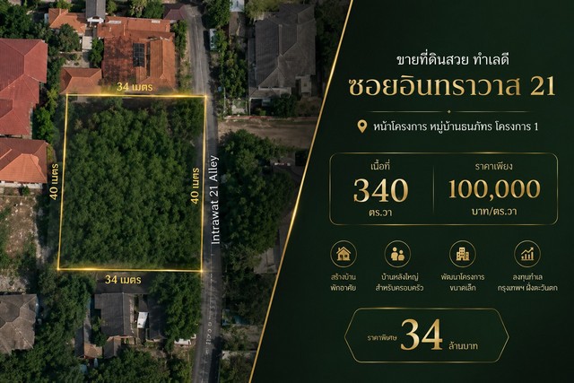 ขายที่ดินสวย ทำเลดี ซอยอินทราวาส 21 หน้าโครงการ หมู่บ้าน ธนภัทร โครงการ 1