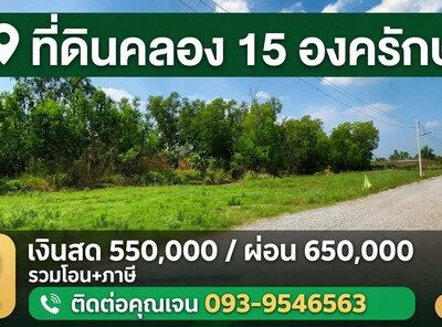 ขายที่ดินคลอง15 องครักษ์ ตลาดต้นไม้ เจ้าของขายเอง ขายเงินสด เงินผ่อน แถมถมให้ฟรี