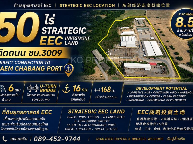 50 ไร่ ติด 3009 ถนน 6 เลน 直通林查班港 16 กม Strategic EEC Land เส้นหลักสู่ท่าเรือแหลมฉบัง