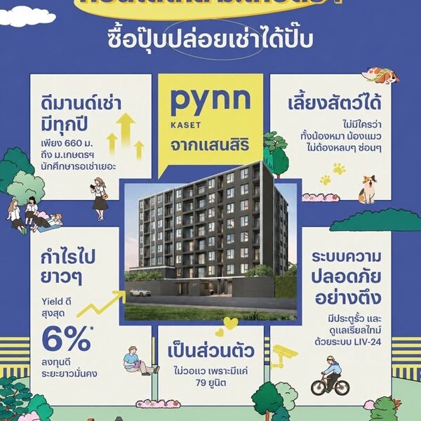 PYNN Kaset by Sansiri พินน์ เกษตร - คอนโด Pet-Friendly ใกล้ ม.เกษตร โทร 0654496399