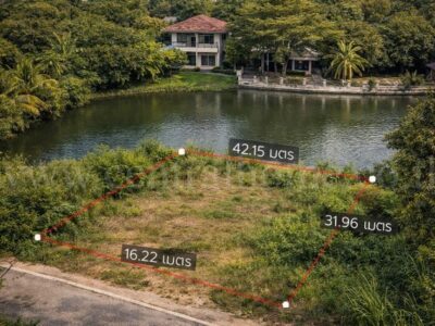 ขายด่วน ที่ดินเปล่า ถมแล้ว 105.2 ตร.วา หมู่บ้านการ์เด้นลากูน่า - ฉะเชิงเทรา ติดทะเลสาบ