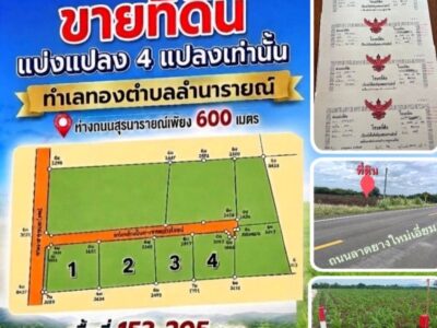 ขายที่ดินตำบลลำนารายณ์ อำเภอชัยบาดาล จังหวัดลพบุรี เริ่มต้น153 ตรว-205ตรว.โฉนดครุฑแดง