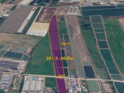 ขายที่ดินผังสีม่วง บางบ่อ สมุทรปราการ 20.3 ไร่ สำหรับโรงงาน โกดัง คลังสินค้า