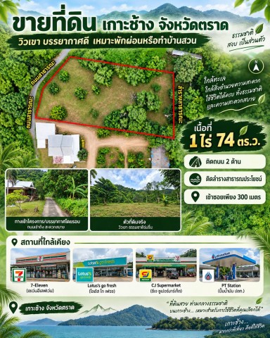 ที่ดินตั้งอยู่ ตอนเหนือของเกาะช้าง โซนบ้านคลองสน ไม่ไกลจากอ่าวคลองสน ลักษณะที่ดินติดชายเขา
