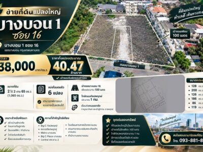 ขายที่ดินแปลงใหญ่ 2 ไร่ 2 งาน 65 ตร.ว. บางบอน 1 ซอย 16 เข้าซอยเพียง 100 เมตร ใกล้กัลปพฤกษ์ประมาณ 1 กม.
