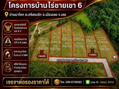 ที่ดินเมืองเลยวิวเขา เนื้อที่เริ่มต้น160ตรว.-180ตรว. ฟรีค่าโอน