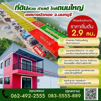ขายที่ดิน บางบัวทอง ติดถนนใหญ่ มังกรทอง 0624922555