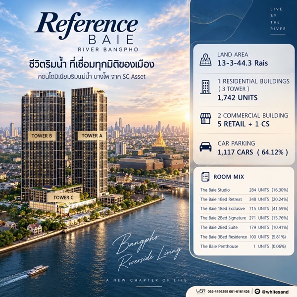 เรฟเฟอเรนซ์ เบย์ ริเวอร์ บางโพ คอนโดวิวเจ้าพระยา Fully Furnished ใกล้ MRT, รพ โทร 0616161426
