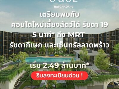 คอนโด THE BASE รัชดา 19 เลี้ยงสัตว์ได้ เดินทางสะดวก ใกล้ MRT รัชดาภิเษก โทร 0654496399