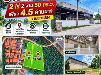 ขายที่ดินพร้อมโกดัง 2 ไร่ 2 งาน 50 ตารางวา ติดถนน 3551 แปลงยาว ฉะเชิงเทรา