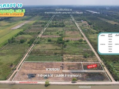 ขายที่ดินคลอง 10 ซอยคุณหญิง เฟส 1 แปลง #3 104.1 ตร.ว. ถนนสาธารณะเข้าซอยเพียง 950 ม. ใกล้ถนนเลียบคลอง 10 ราคา 572550 บาท