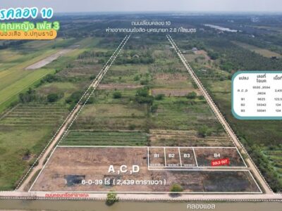 ขายที่ดินคลอง 10 ซอยคุณหญิง เฟส 1 แปลง #5 104.1 ตร.ว. ถนนสาธารณะเข้าซอยเพียง 950 ม. ใกล้ถนนเลียบคลอง 10 ราคา 572550 บาท