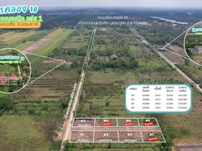 ขายที่ดินคลอง 10 ซอยคุณหญิง เฟส 3 แปลง B2 124 ตร.ว. ใกล้คลองแอล ถนนสาธารณะเข้าถึงแปลง ราคา 434000 บาท