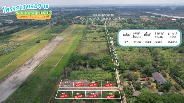 ขายที่ดินคลอง 10 ซอยคุณหญิง เฟส 3 แปลง B3 124 ตร.ว. ใกล้คลองแอล ถนนสาธารณะเข้าถึงแปลง ราคา 434000 บาท