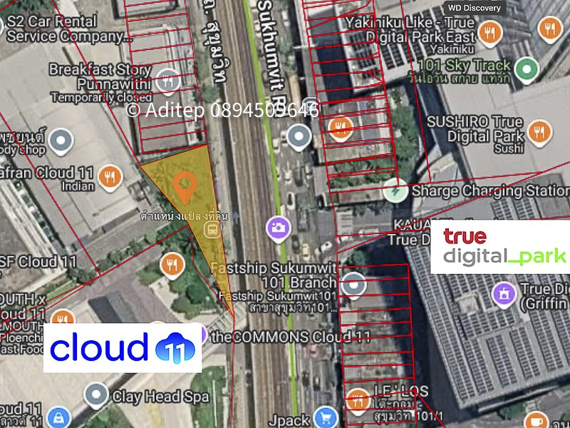 ขายที่ดินเปล่า 118 ตร.ว. ริม Skywalk BTS ปุณณวิถี ติดถนนสุขุมวิท ติด Cloud 11 ตรงข้าม True Digital Park