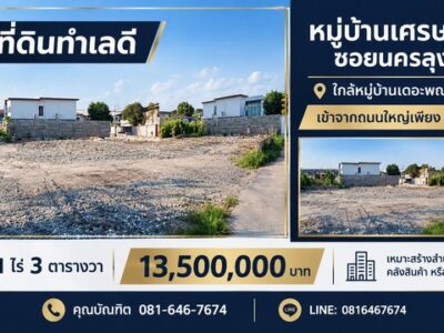 ขายที่ดิน ทำเลดี 1 ไร่ 3 ตารางวา หมู่บ้านเศรษฐกิจ ซอยนครลุง 17 (ซอยหมู่บ้านเดอะพณา)