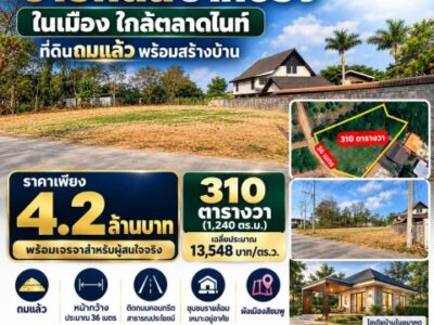 ขายที่ดินปากช่อง ในเมือง ใกล้ตลาดไนท์ 310 ตร.ว. ถมแล้ว ผังสีชมพู | 4.2 ล้านบาท